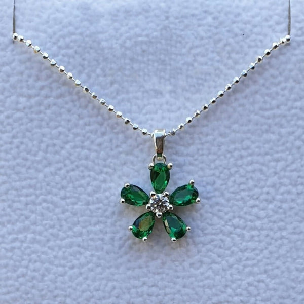 Masonic Necklace - Forget Me Not Green Semiprecious Stones 925K