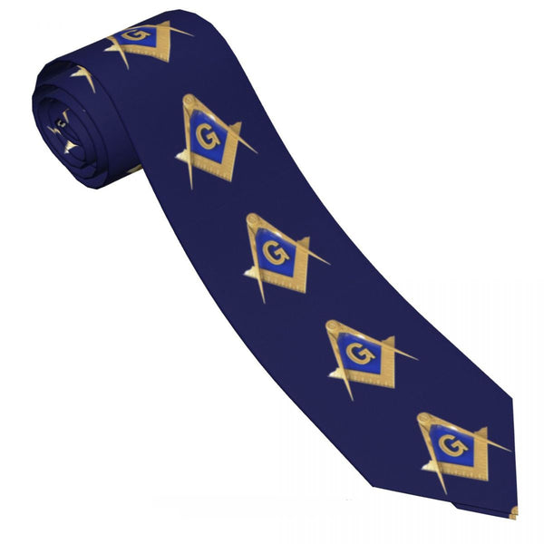 Master Mason Blue Lodge Necktie - Blue Background & Gold Emblem