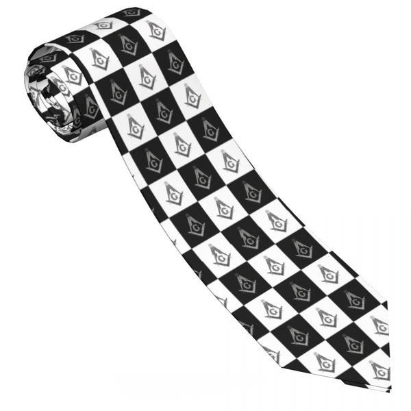 Master Mason Blue Lodge Necktie - Printed Checkered Pattern