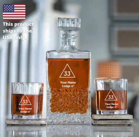 33rd Degree Scottish Rite Decanter - 2 Tumbler Glasses Set