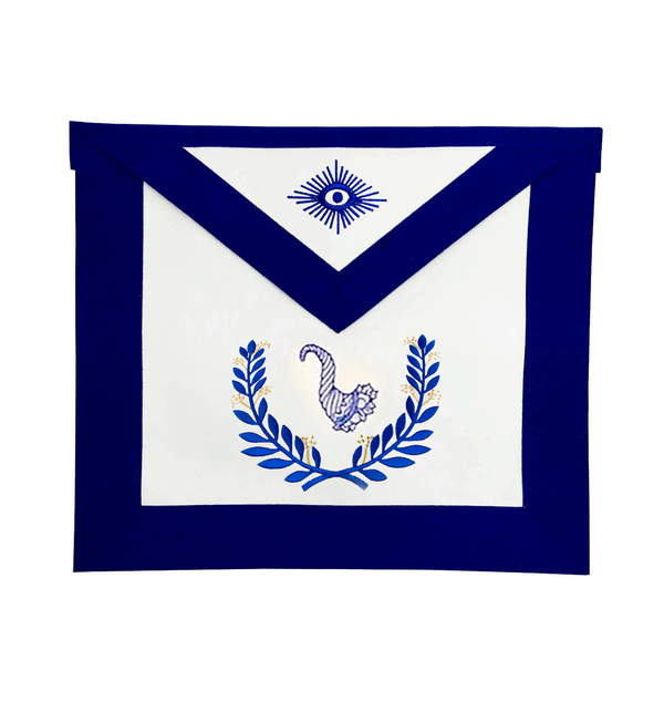 Junior Steward Blue Lodge Officer Apron - Royal Blue Wreath Embroidery - Bricks Masons