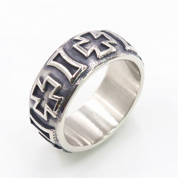Knights Templar Commandery Ring - Cross Stainless Steel Silver & Black Ring