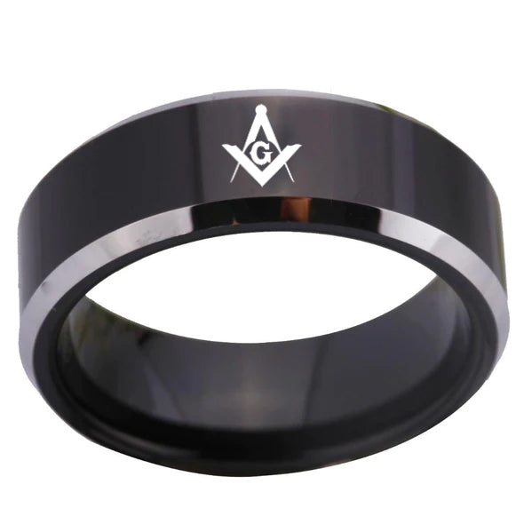 Master Mason Blue Lodge Ring - Black Tungsten Personalizable