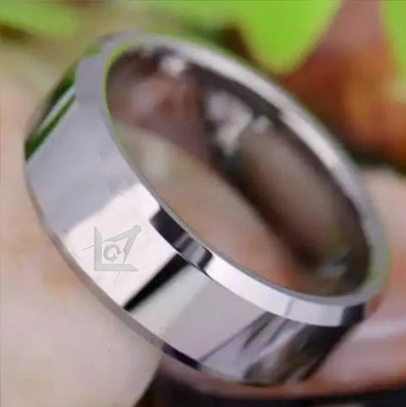 Master Mason Blue Lodge Ring - Silver Beveled Tungsten Personalizable