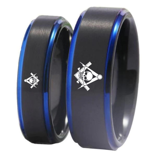 Widows Sons Ring - Black Blue Tungsten Personalizable