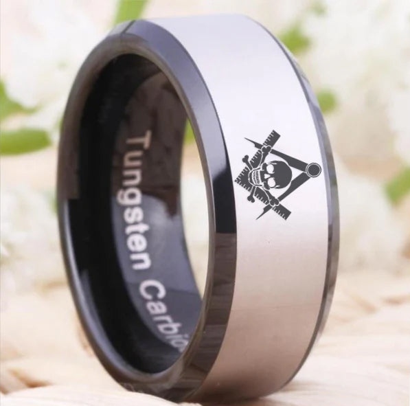 Widows Sons Ring - Black Beveled Tungsten Personalizable