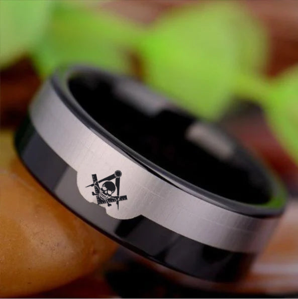 Widows Sons Ring - Black Silver Tungsten Personalizable