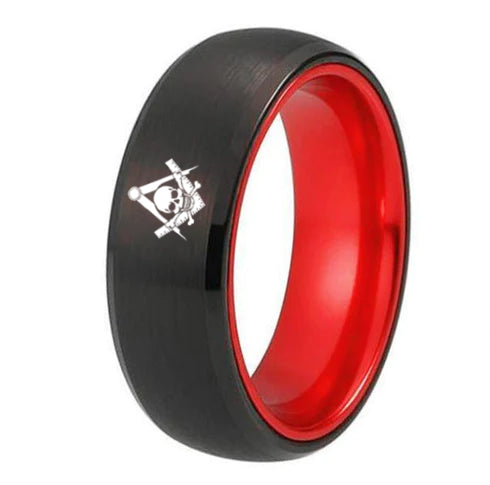 Widows Sons Ring - Black Tungsten With Red Aluminum Inlay Personalizable
