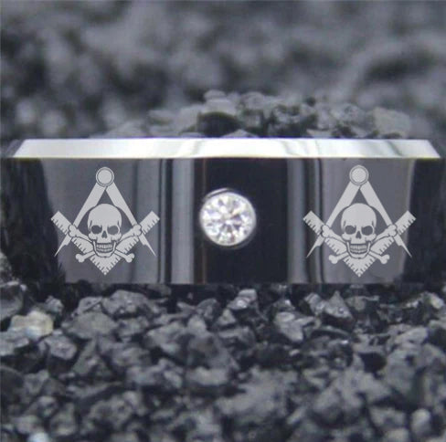 Widows Sons Ring - Black Silver Bevel With CZ Stone