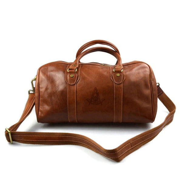 Past Master Blue Lodge California Regulation Travel Bag - Genuine Matte Brown Leather
