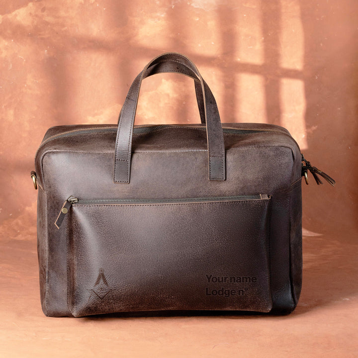 Master Mason Blue Lodge Briefcase - Dark Brown Cow Leather - Bricks Masons
