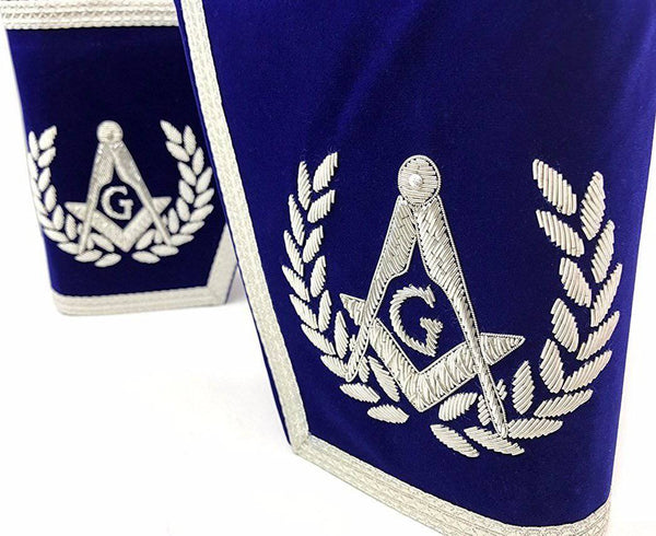 Master Mason Blue Lodge Cuff - Dark Blue & Silver Hand Embroidery