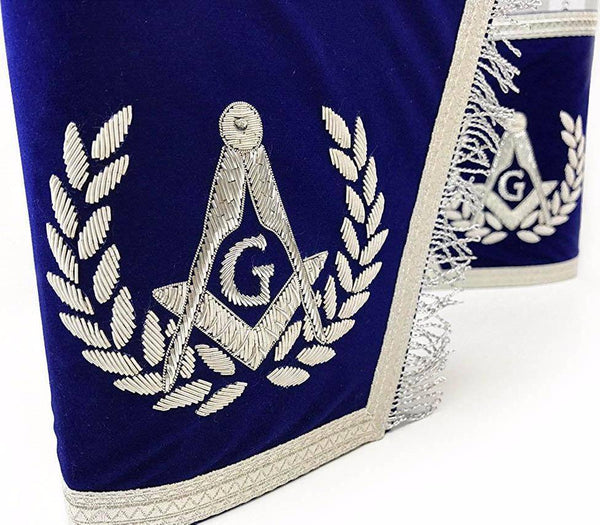 Master Mason Blue Lodge Cuff - Dark Blue & Silver Hand Embroidery with Fringe