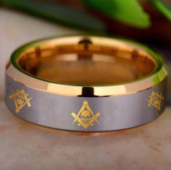 Widows Sons Ring - Gold Beveled Tungsten Personalizable
