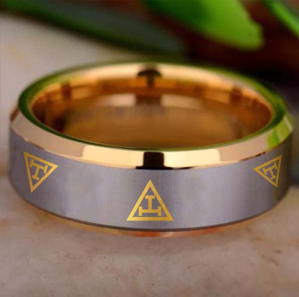 Royal Arch Chapter Ring - Gold Beveled Tungsten Personalizable