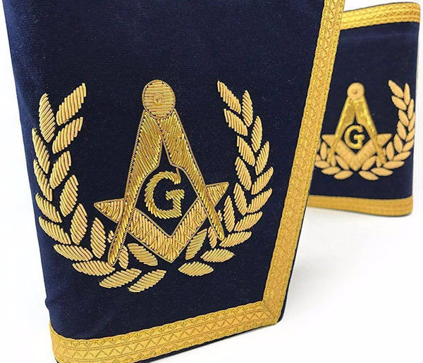 Master Mason Blue Lodge Cuff - Navy Blue Hand Embroidered Square & Compass G