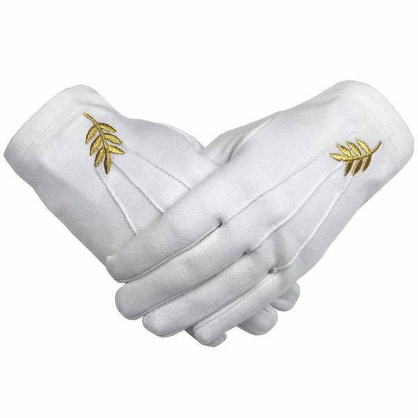 Gloves - White Cotton with Golden Acacia Leaf
