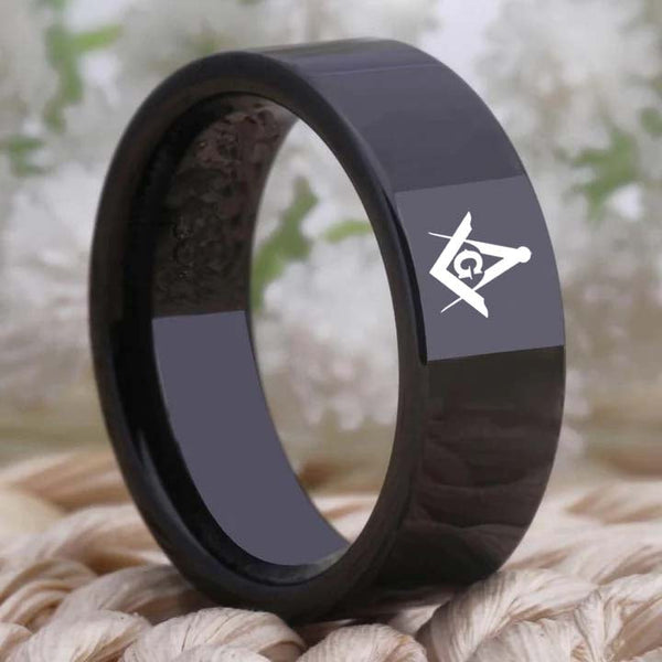 Master Mason Blue Lodge Ring - Black Tungsten Personalizable