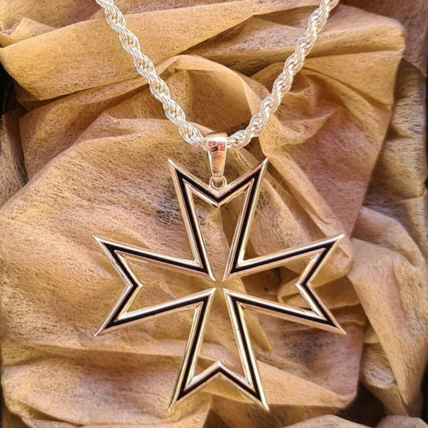 Order of Malta Commandery Necklace - 925K Silver Black Enameled