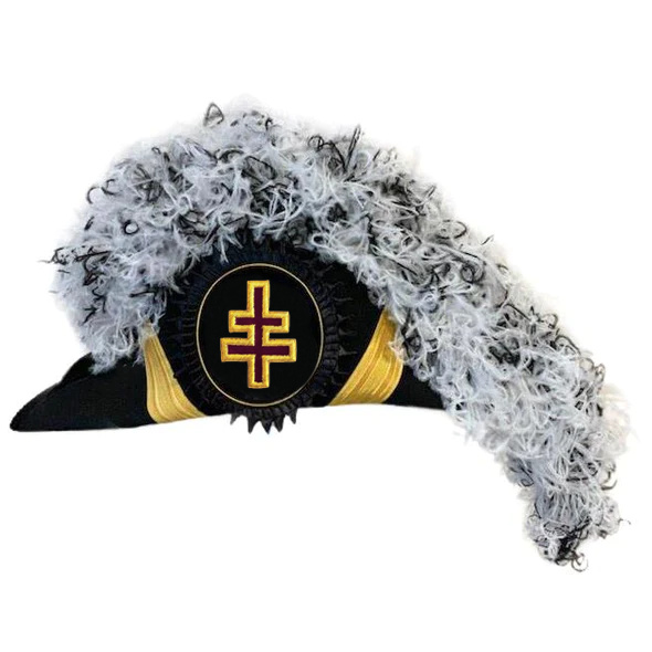Grand Encampment Officer Knights Templar Commandery Chapeau - White & Black Blend Plumes