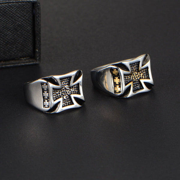 Knights Templar Commandery Ring - Silver & Gold Cross Titanium Steel Ring