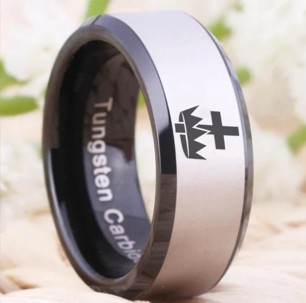 Knights Templar Commandery Ring - Black Beveled Tungsten Personalizable