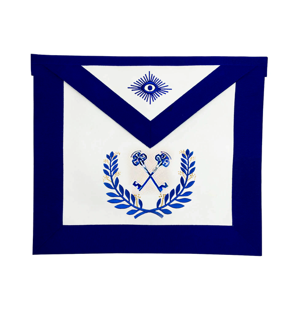 Treasurer Blue Lodge Officer Apron - Royal Blue Wreath Embroidery - Bricks Masons