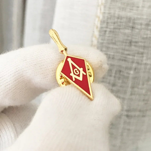 Master Mason Blue Lodge Lapel Pin - Red Enamel Trowel Shape