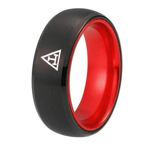 Royal Arch  Chapter Ring - Black Tungsten With Red Aluminum Inlay Personalizable