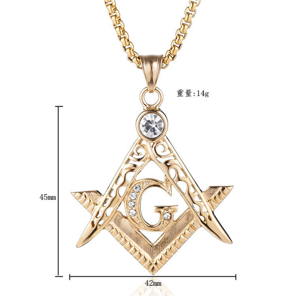 MASTER MASON BLUE LODGE NECKLACE - SILVER & GOLD ALL CRYSTAL SQUARE & COMPASS G - Bricks Masons
