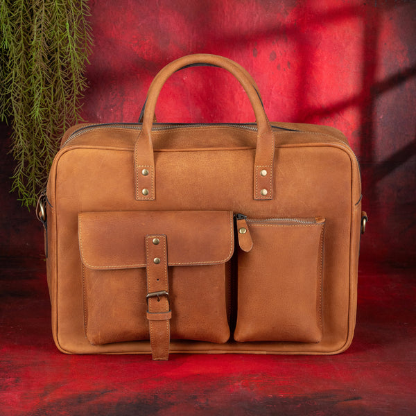 Council Briefcase - Brown Leather Crazy Horse finish
