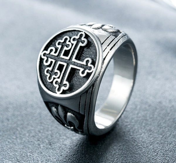 Knights Templar Commandery Ring - Steel Color Titanium Steel Cross