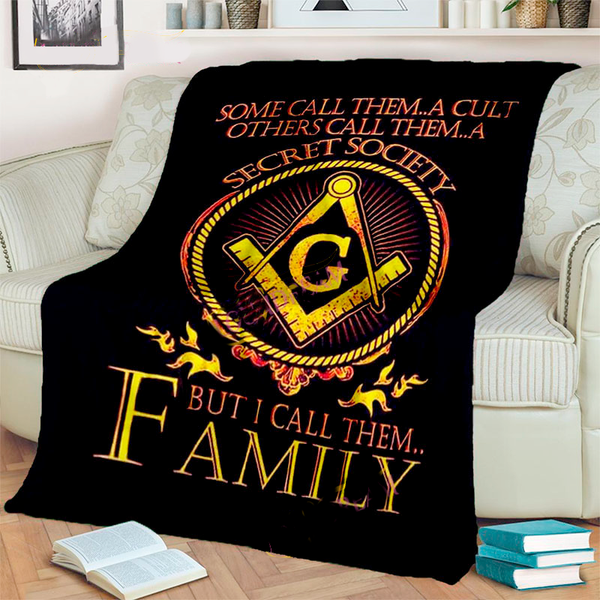 Master Mason Blue Lodge Blanket - 3D Printed Square and Compass G Flannel - Bricks Masons