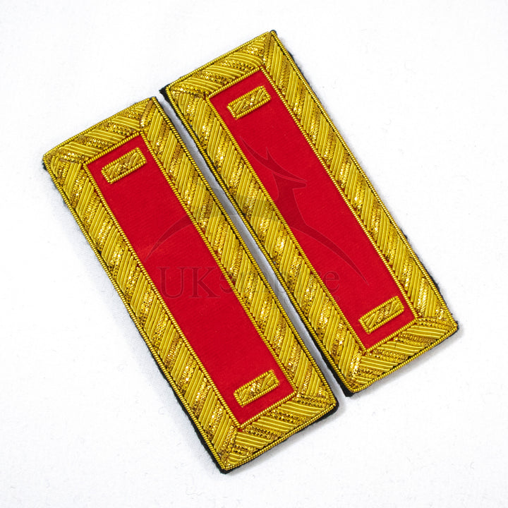 Civil War US Officer Shoulder Boards 1st Lieutenant (One Gold Bar) Artillery Red – Gold Bullion Embroidered - 1