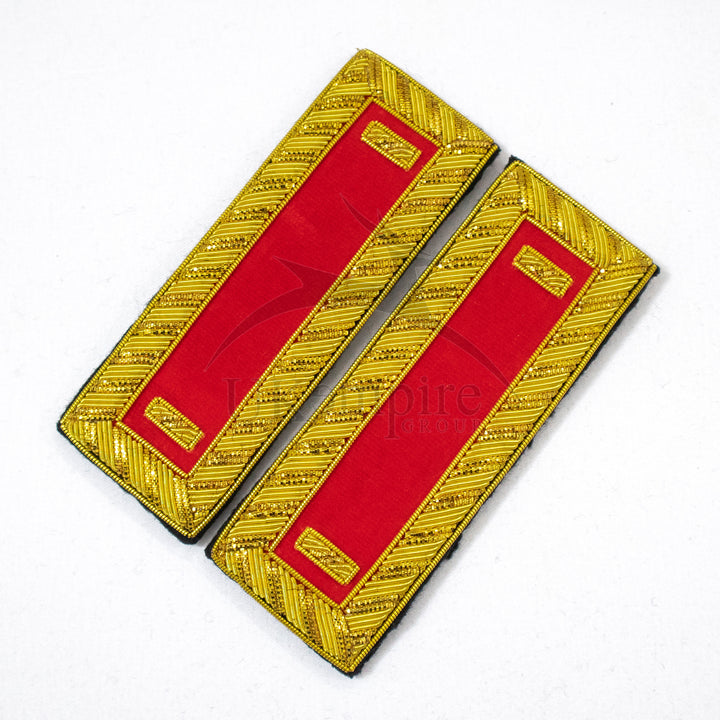 Civil War US Officer Shoulder Boards 1st Lieutenant (One Gold Bar) Artillery Red – Gold Bullion Embroidered - 2
