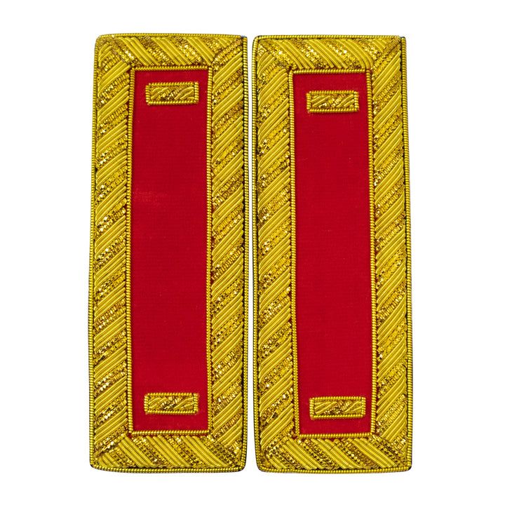 Civil War US Officer Shoulder Boards 1st Lieutenant (One Gold Bar) Artillery Red – Gold Bullion Embroidered