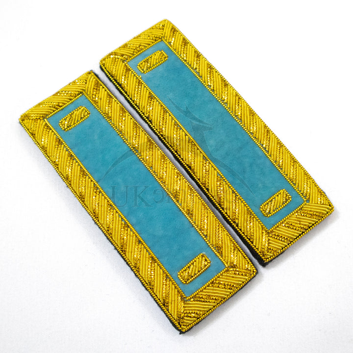 Civil War US Officer Shoulder Boards 1st Lieutenant (One Gold Bar) Infantry Sky Blue – Gold Bullion Embroidered - 1