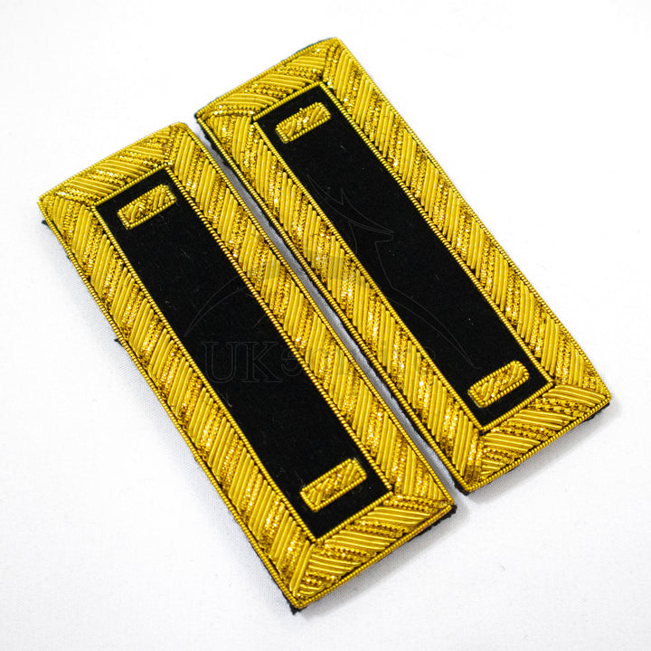 Civil War US Officer Shoulder Boards 1st Lieutenant (One Gold Bar) Staff Black – Gold Bullion Embroidered - 1