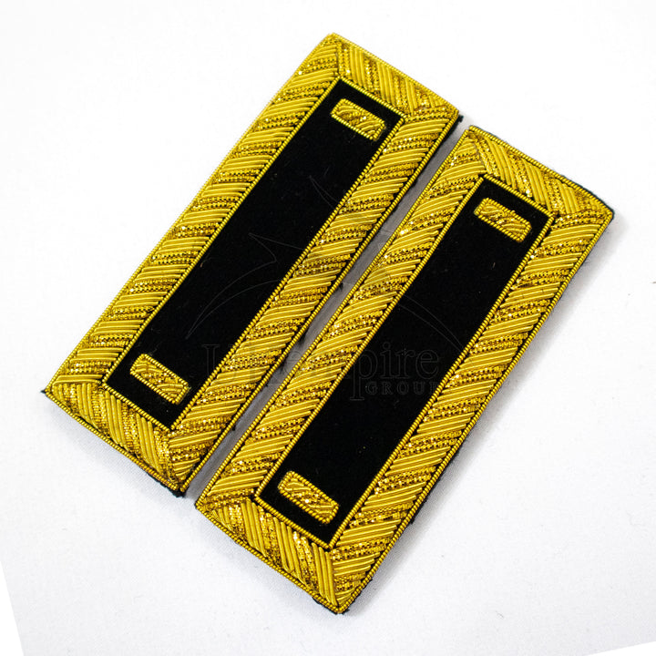 Civil War US Officer Shoulder Boards 1st Lieutenant (One Gold Bar) Staff Black – Gold Bullion Embroidered - 2