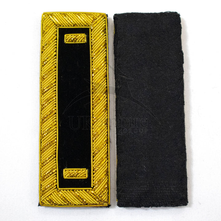 Civil War US Officer Shoulder Boards 1st Lieutenant (One Gold Bar) Staff Black – Gold Bullion Embroidered - 3