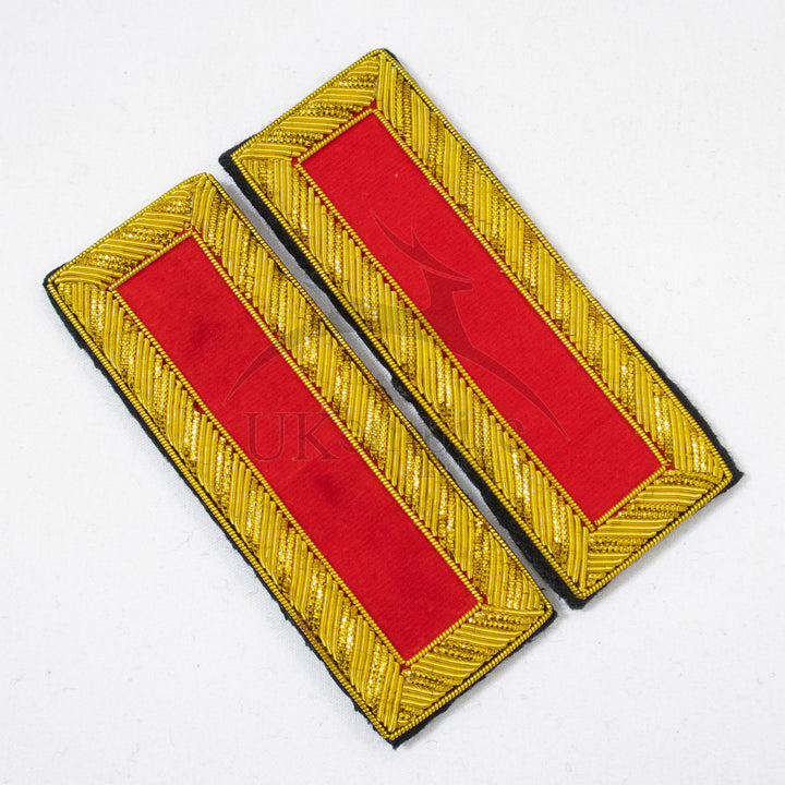 Civil War US Officer Shoulder Boards 2nd Lieutenant (No Bars) Artillery Red – Gold Bullion Embroidered - 1