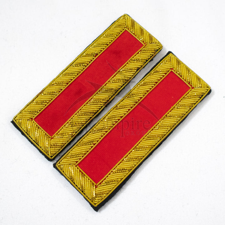 Civil War US Officer Shoulder Boards 2nd Lieutenant (No Bars) Artillery Red – Gold Bullion Embroidered - 2