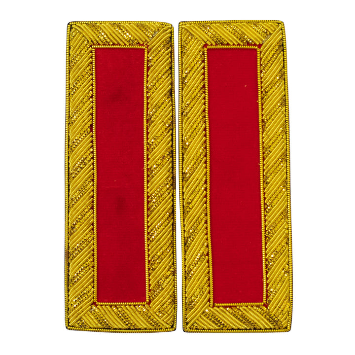 Civil War US Officer Shoulder Boards 2nd Lieutenant (No Bars) Artillery Red – Gold Bullion Embroidered