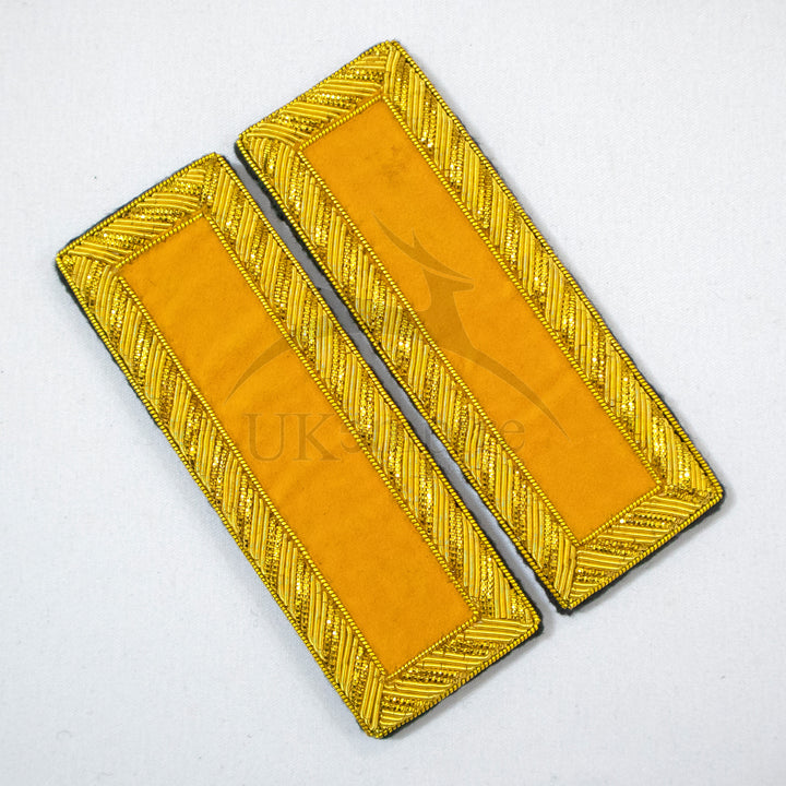 Civil War US Officer Shoulder Boards 2nd Lieutenant (No Bars) Cavalry Yellow – Gold Bullion Embroidered - 1