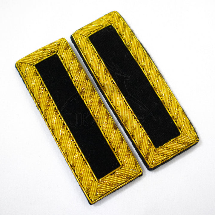 Civil War US Officer Shoulder Boards 2nd Lieutenant (No Bars) Staff Black  – Gold Bullion Embroidered - 1