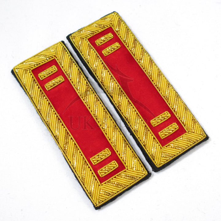 Civil War US Officer Shoulder Boards Captain (Two Gold Bar) Artillery Red – Gold Bullion Embroidered - 1
