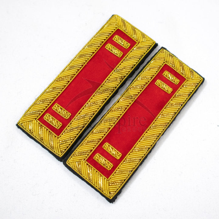 Civil War US Officer Shoulder Boards Captain (Two Gold Bar) Artillery Red – Gold Bullion Embroidered - 2
