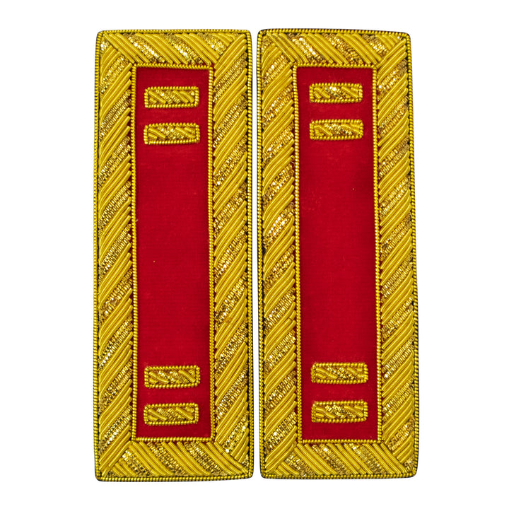 Civil War US Officer Shoulder Boards Captain (Two Gold Bar) Artillery Red – Gold Bullion Embroidered