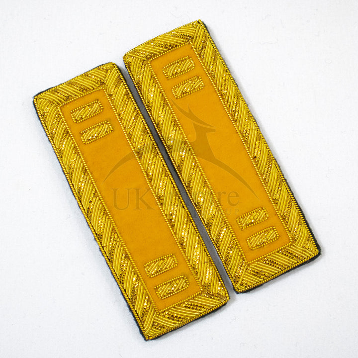 Civil War US Officer Shoulder Boards Captain (Two Gold Bar) Cavalry Yellow – Gold Bullion Embroidered - 1