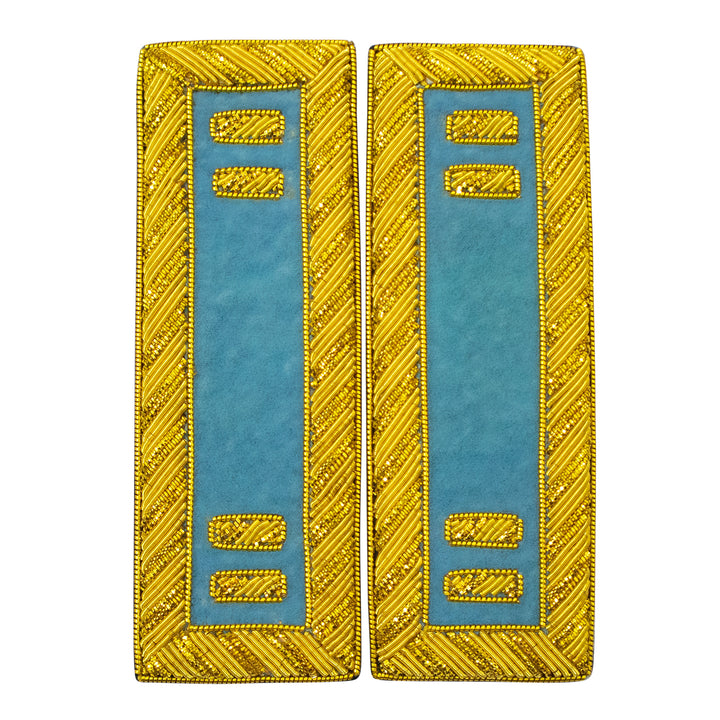 Civil War US Officer Shoulder Boards Captain (Two Gold Bar) Infantry Sky Blue – Gold Bullion Embroidered